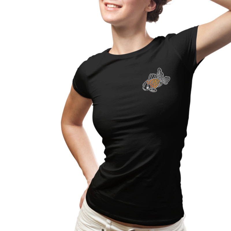 Camiseta negra de mujer con diseño delantero de Koi Hunter
